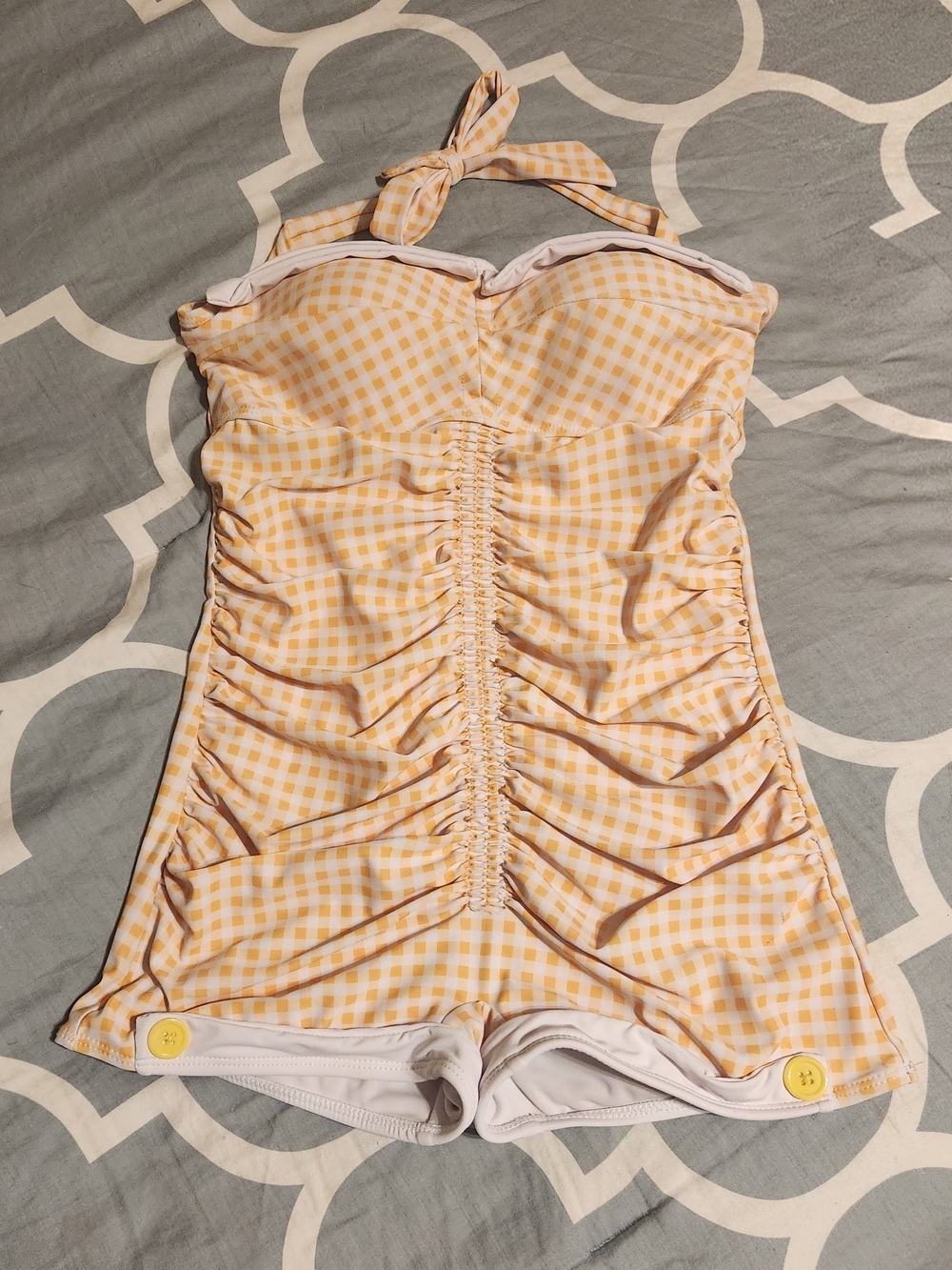Yellow Gingham Halter One-Piece Swimdress
